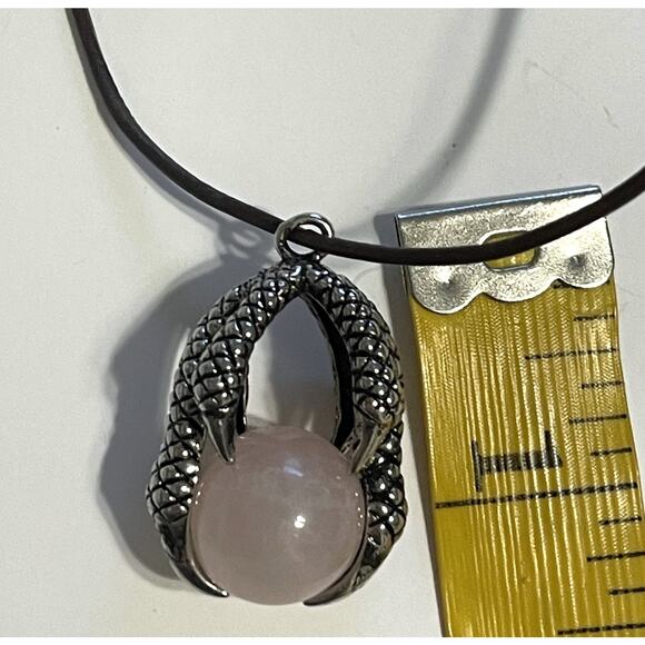 Rose Quartz Gem Necklace Womens Silver Claw Pendant with Brown Cord Adjustable - Picture 5 of 6